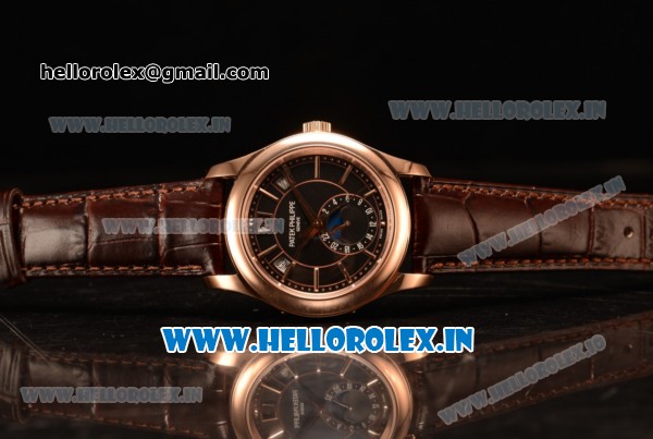 Patek Philippe Grand Complications Japanese Miyota 9015 Automatic Rose Gold Case Brown Dial With Stick Markers Brown Leather Strap - Click Image to Close